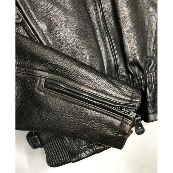 UNIK Ultra Heavy LEATHER Motorcycle Zip Buckle Lined Jacket Womens Size S Black - Picture 4 of 12